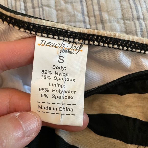 New! Beach Joy Black Stripe Adjustable Bikinis, Swimwear,top M,Bottom S - Picture 8 of 11